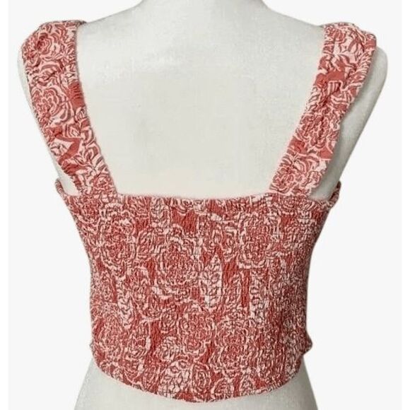 Midnight Sky Orange and White Floral Linen Look Crop Top Large - Picture 2 of 6
